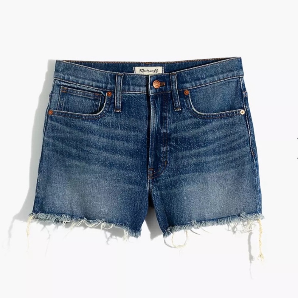 Madewell Indigo Denim Frayed Slim Straight Jean Shorts